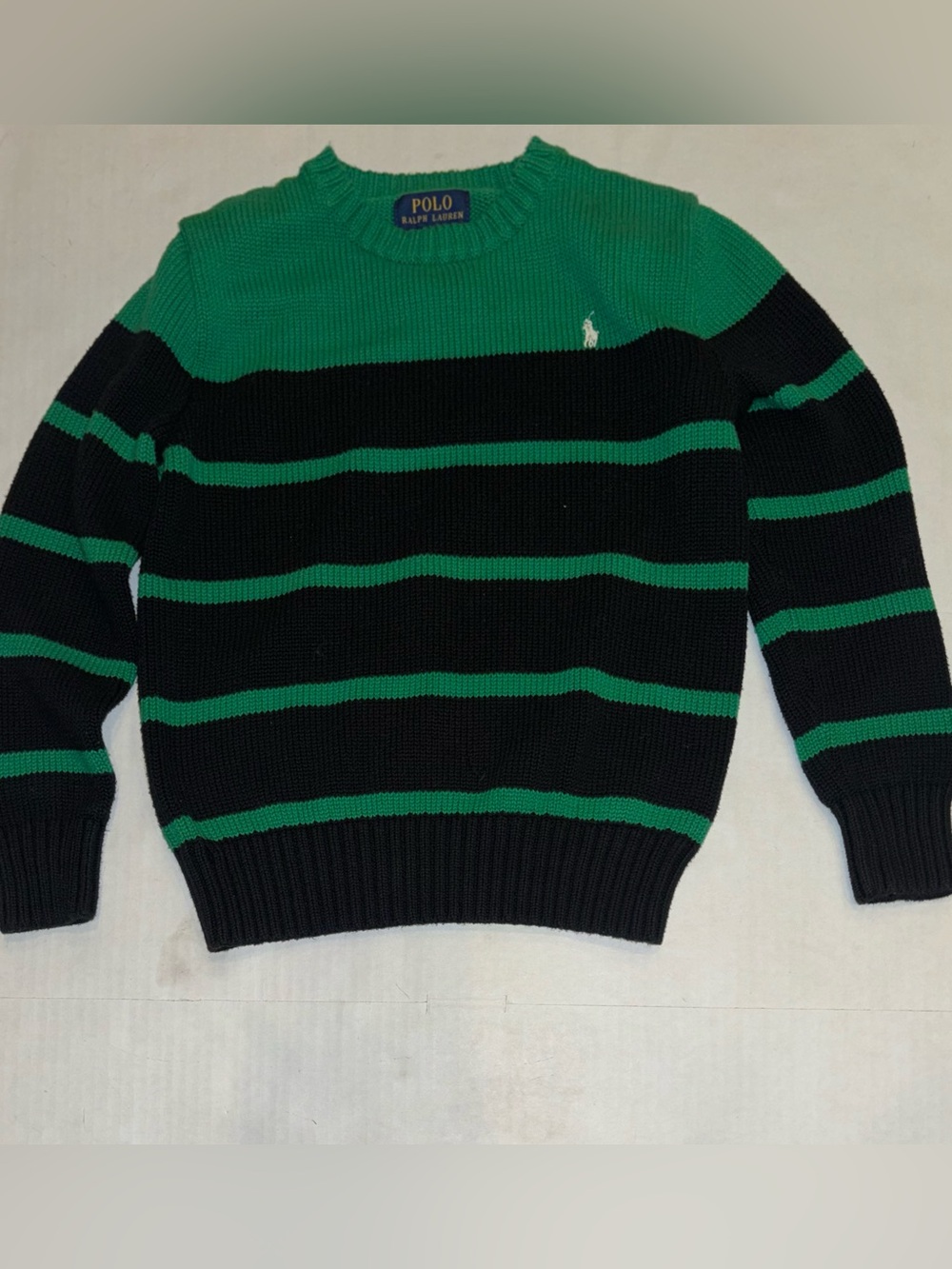Polo by Ralph Lauren Black and Green Striped Crewneck Sweater
